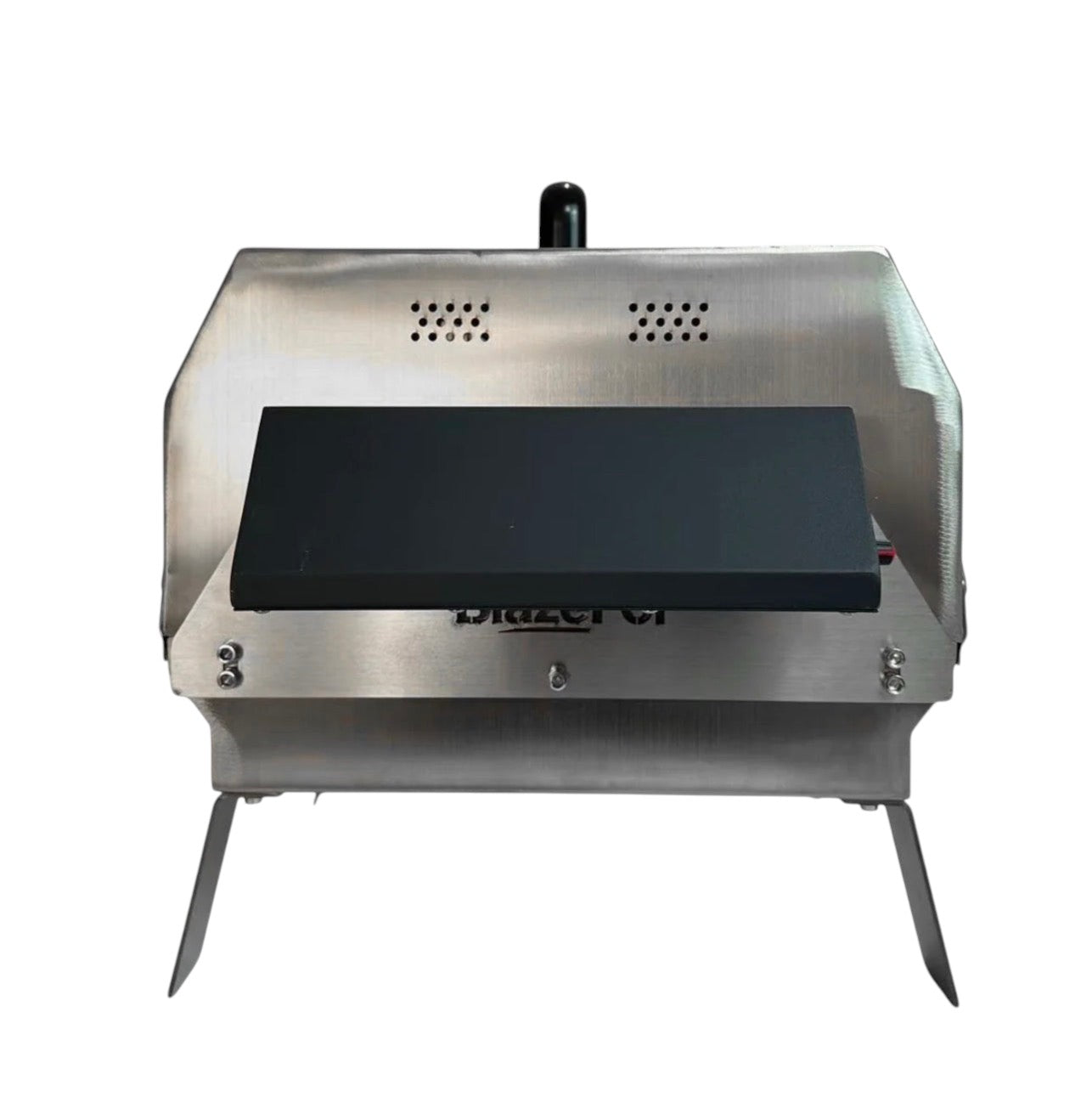 BBQ FIRE stainless steel electric rotisserie grill with double row, black accents, and sturdy legs.