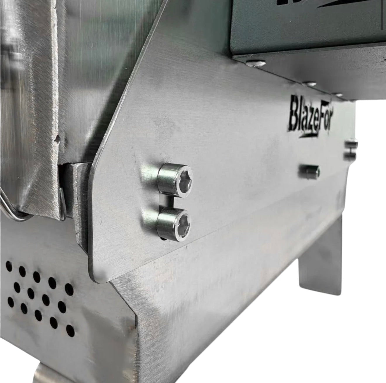 BBQ FIRE F4 electric double row rotisserie grill, made of stainless steel with hexagonal bolts and ventilation holes.