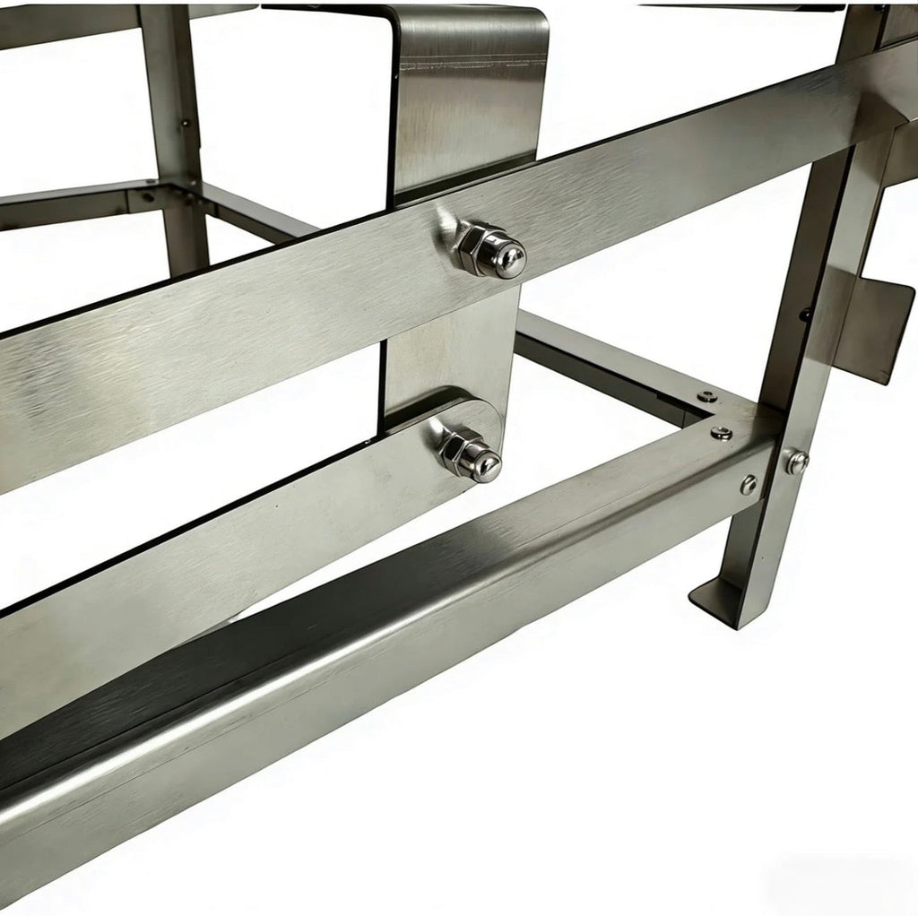 BBQ FIRE stainless steel rotisserie barbecue frame with adjustable height and easy-turn mechanism.